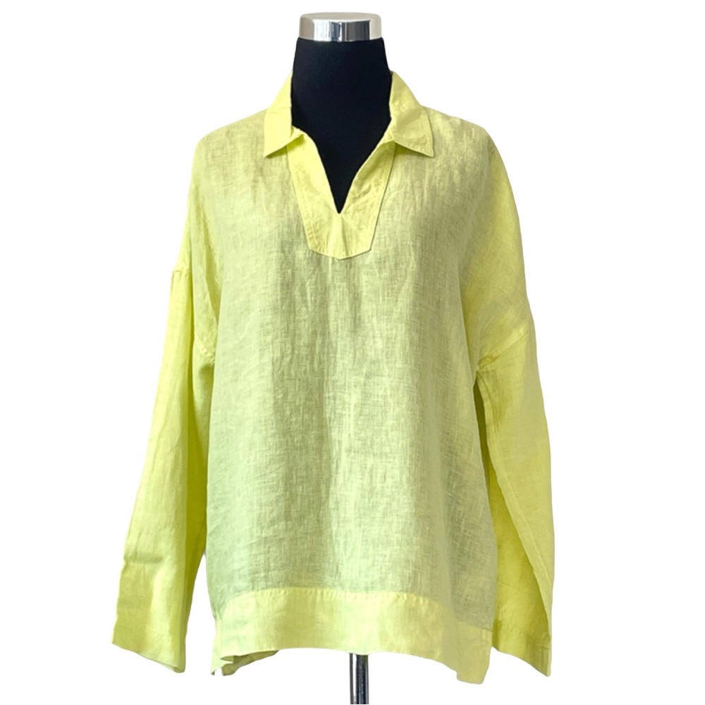 NWT C & C California Bright Yellow Linen Popover Long Sleeve Top Sz M